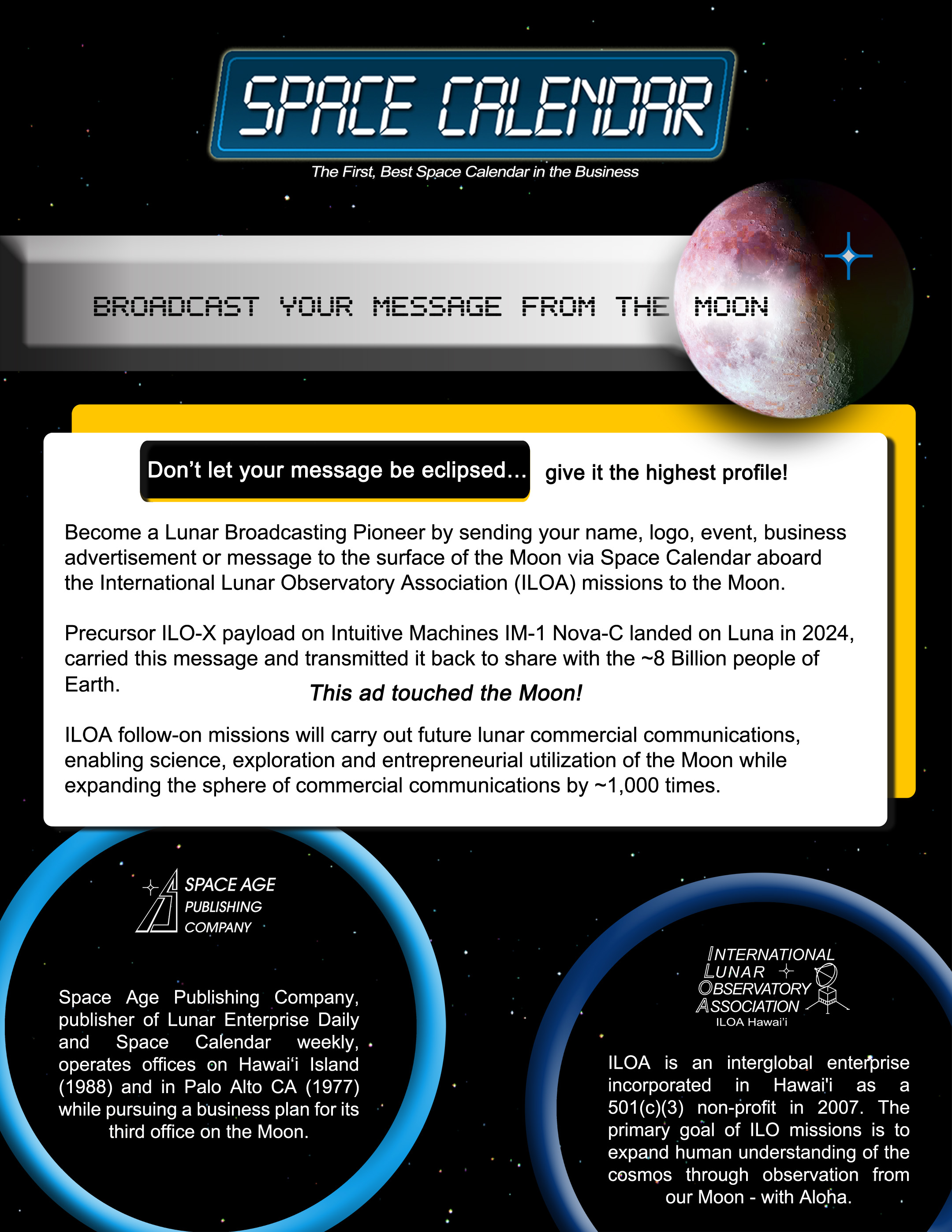 Space Calendar Lunar Broadcast Message
